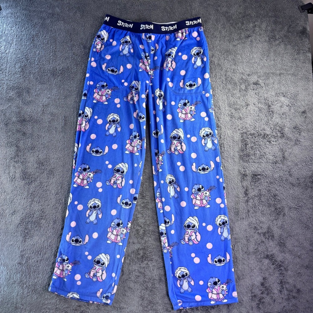 Disney Lilo & Stitch Pajama Pants Blue Spa Day Fleece Lounge Pants Womens - Picture 4 of 7